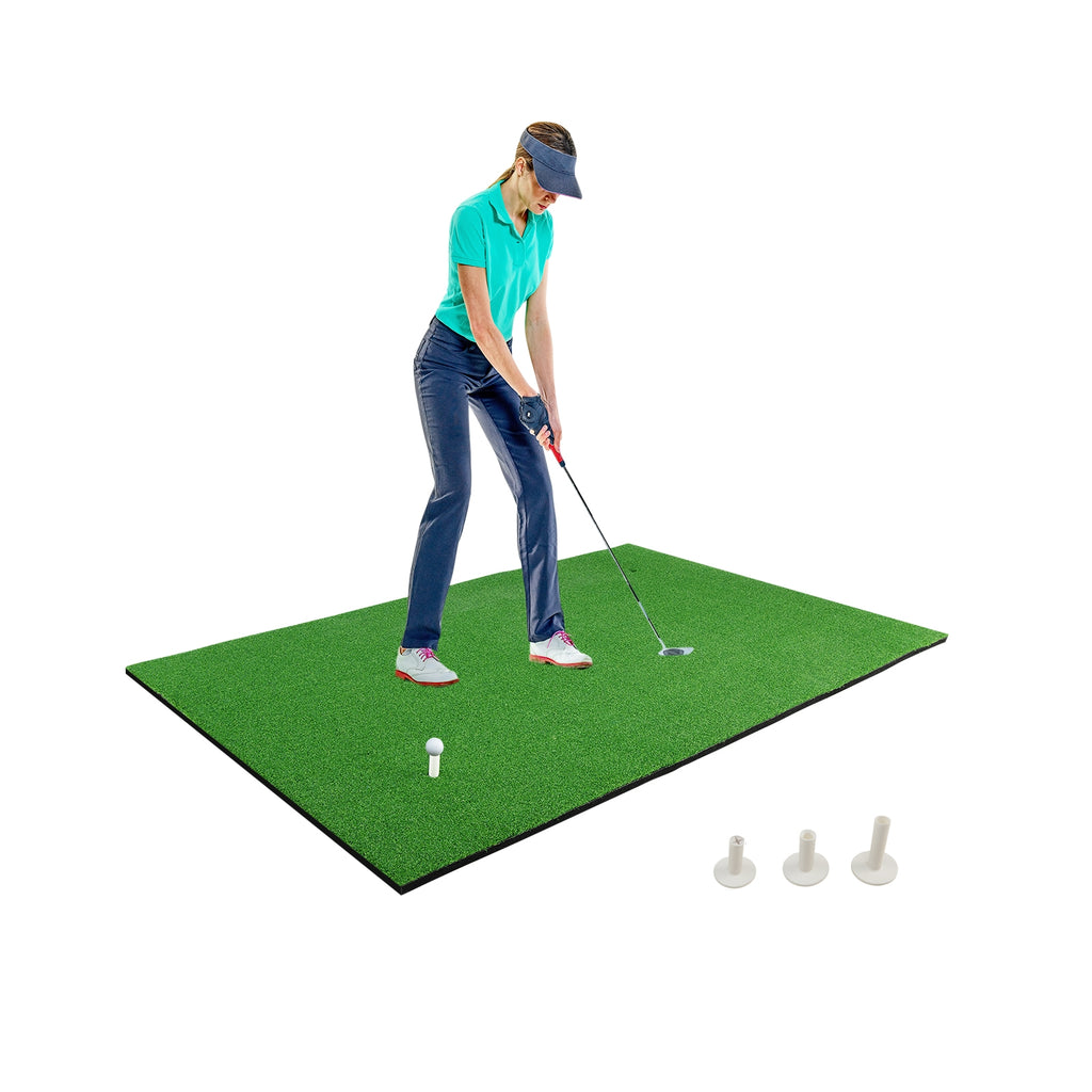 3 x 5 Feet Golf Hitting Mat with 3 Rubber Tees - Realistic Practice for Indoor & Outdoor