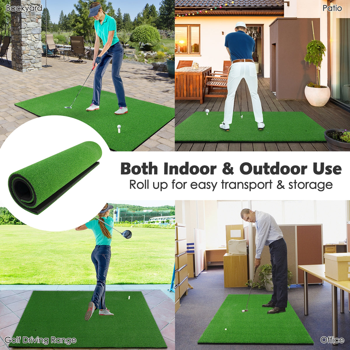 3 x 5 Feet Golf Hitting Mat with 3 Rubber Tees - Realistic Practice for Indoor & Outdoor