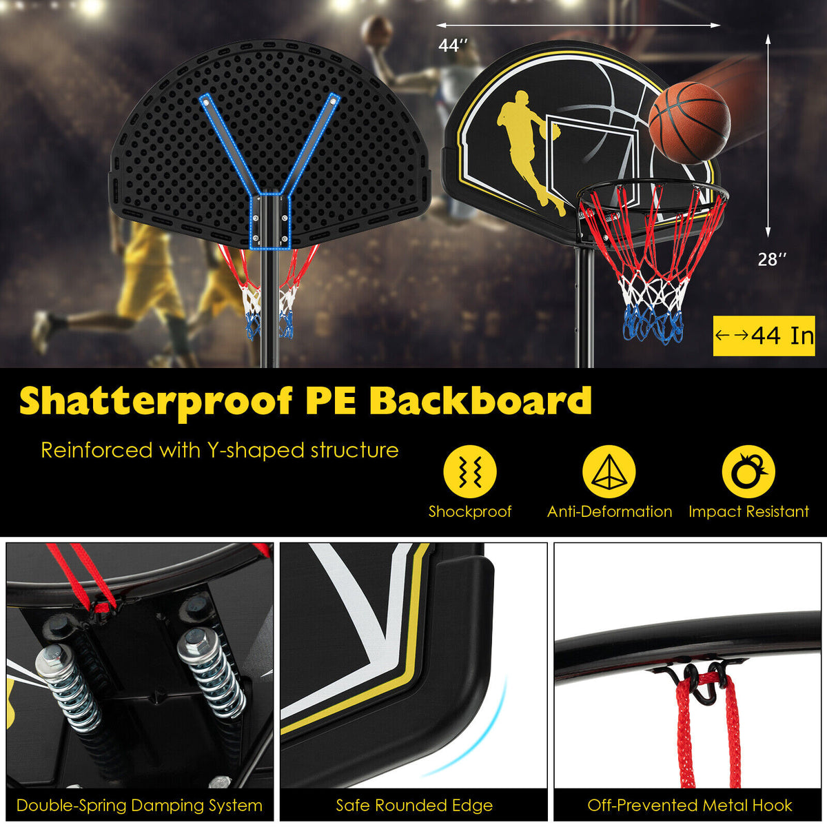 Portable Adjustable Basketball Hoop System 4.25-10 Ft with Backboard & Rim