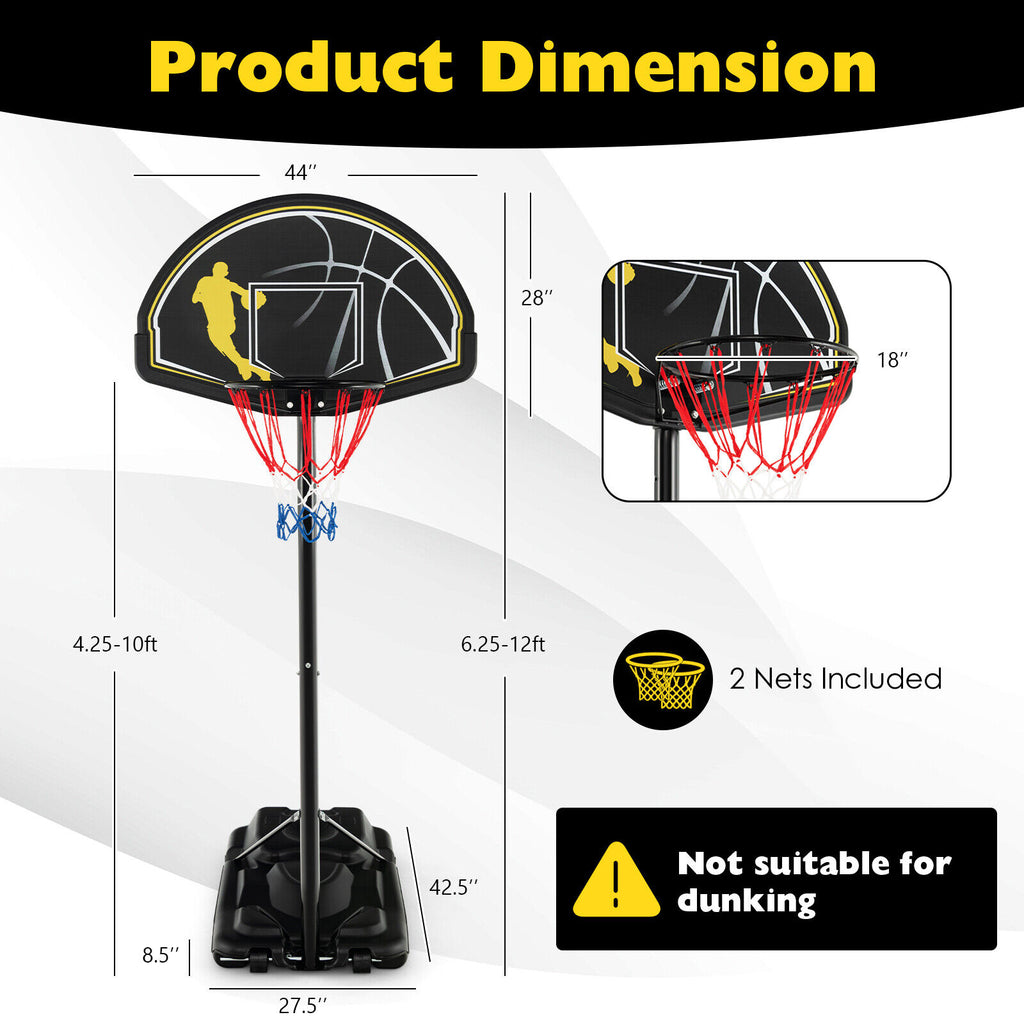 Portable Adjustable Basketball Hoop System 4.25-10 Ft with Backboard & Rim