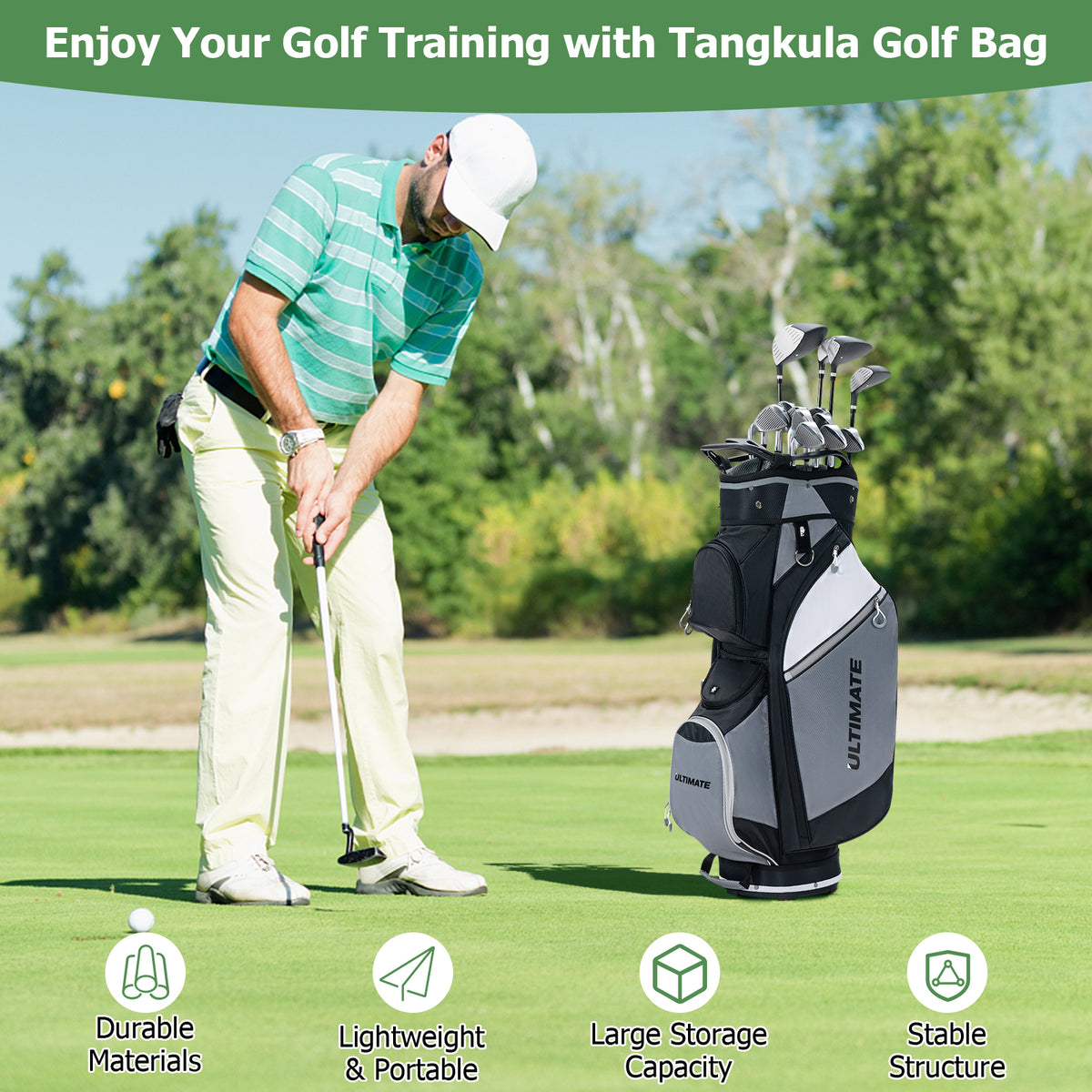 14-Way Golf Cart Stand Bag with Waterproof Rain Hood - Durable & Spacious