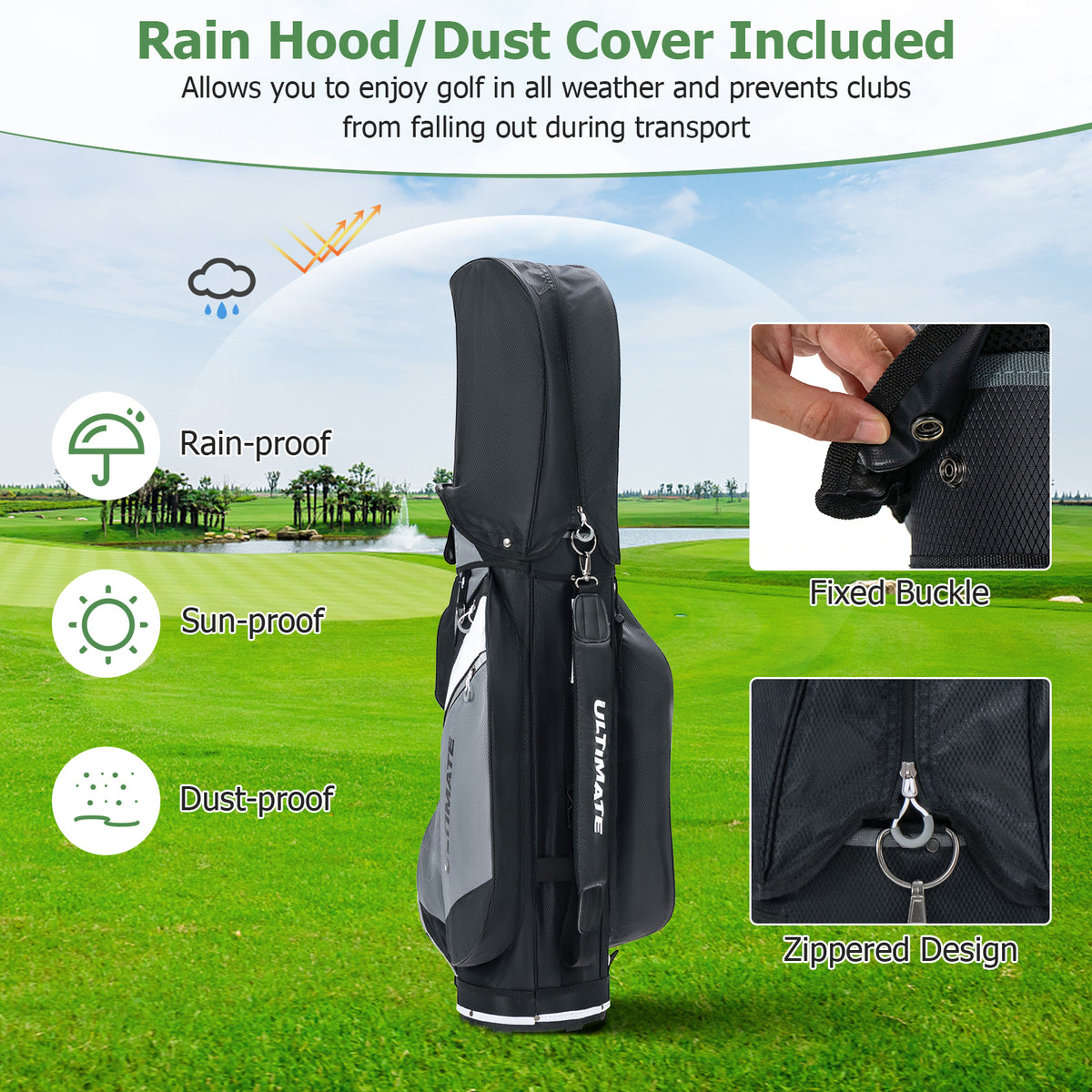 14-Way Golf Cart Stand Bag with Waterproof Rain Hood - Durable & Spacious