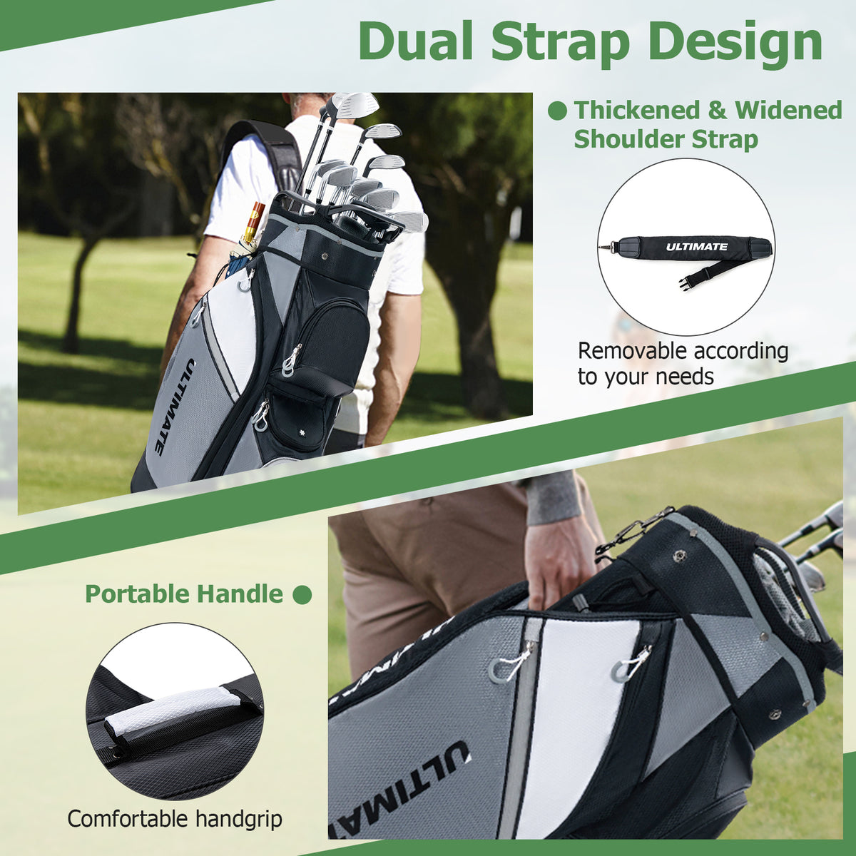 14-Way Golf Cart Stand Bag with Waterproof Rain Hood - Durable & Spacious