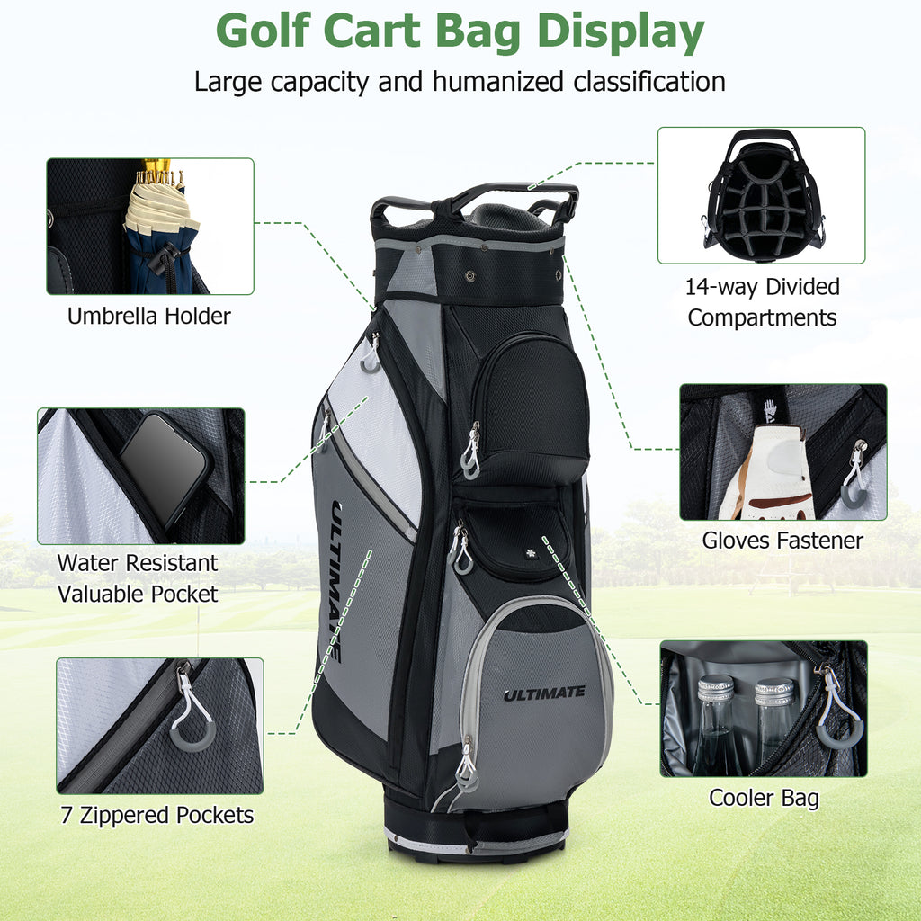 14-Way Golf Cart Stand Bag with Waterproof Rain Hood - Durable & Spacious
