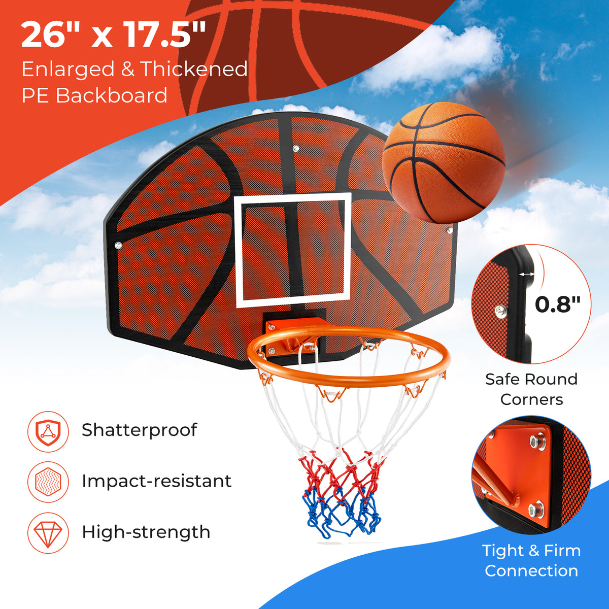 Indoor Outdoor Basketball Game with 11.5-Inch Shatterproof Backboard & Wall Mount