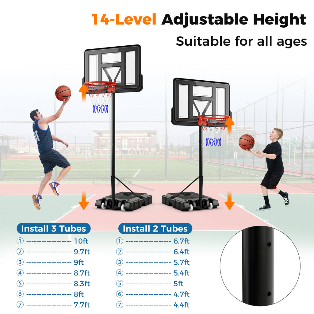 Adult Adjustable Portable Basketball Hoop with Fillable Base - 4.4-10 Feet, Black