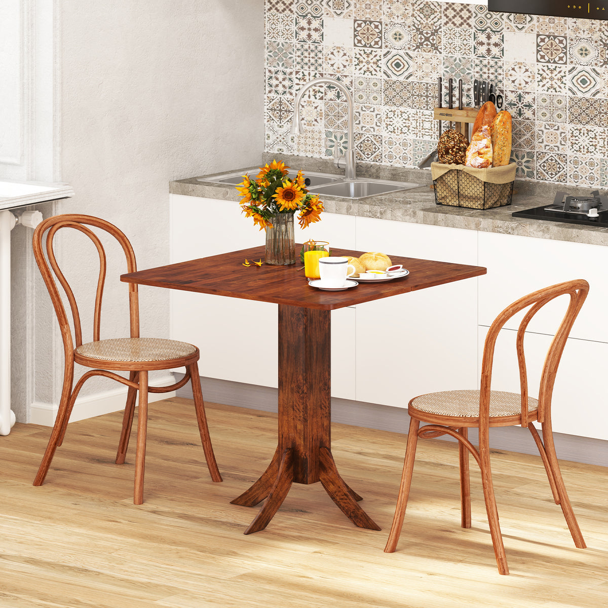 Square Dining Table with Pedestal Base, Walnut