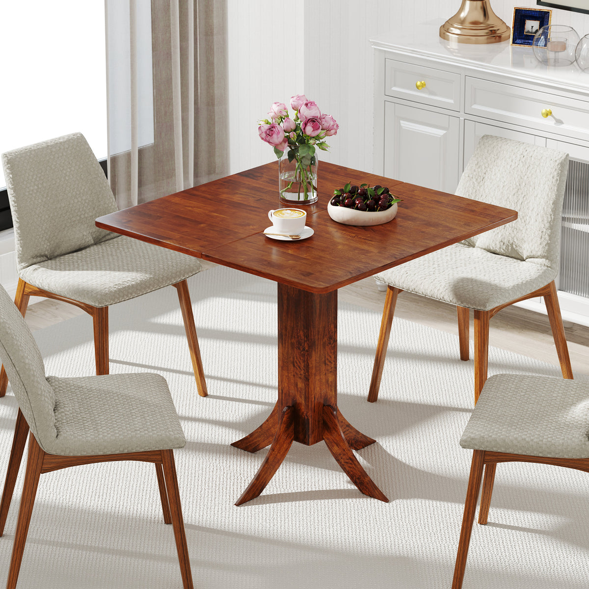 Square Dining Table with Pedestal Base, Walnut