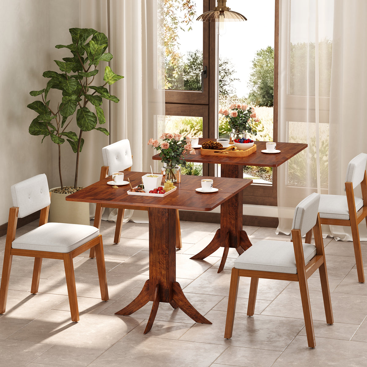 Square Dining Table with Pedestal Base, Walnut