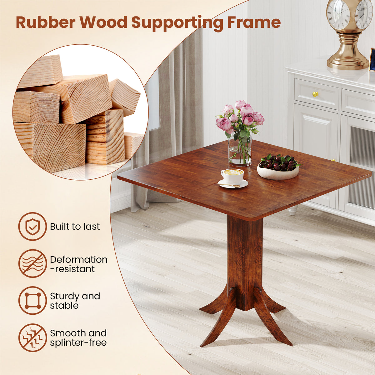 Square Dining Table with Pedestal Base, Walnut