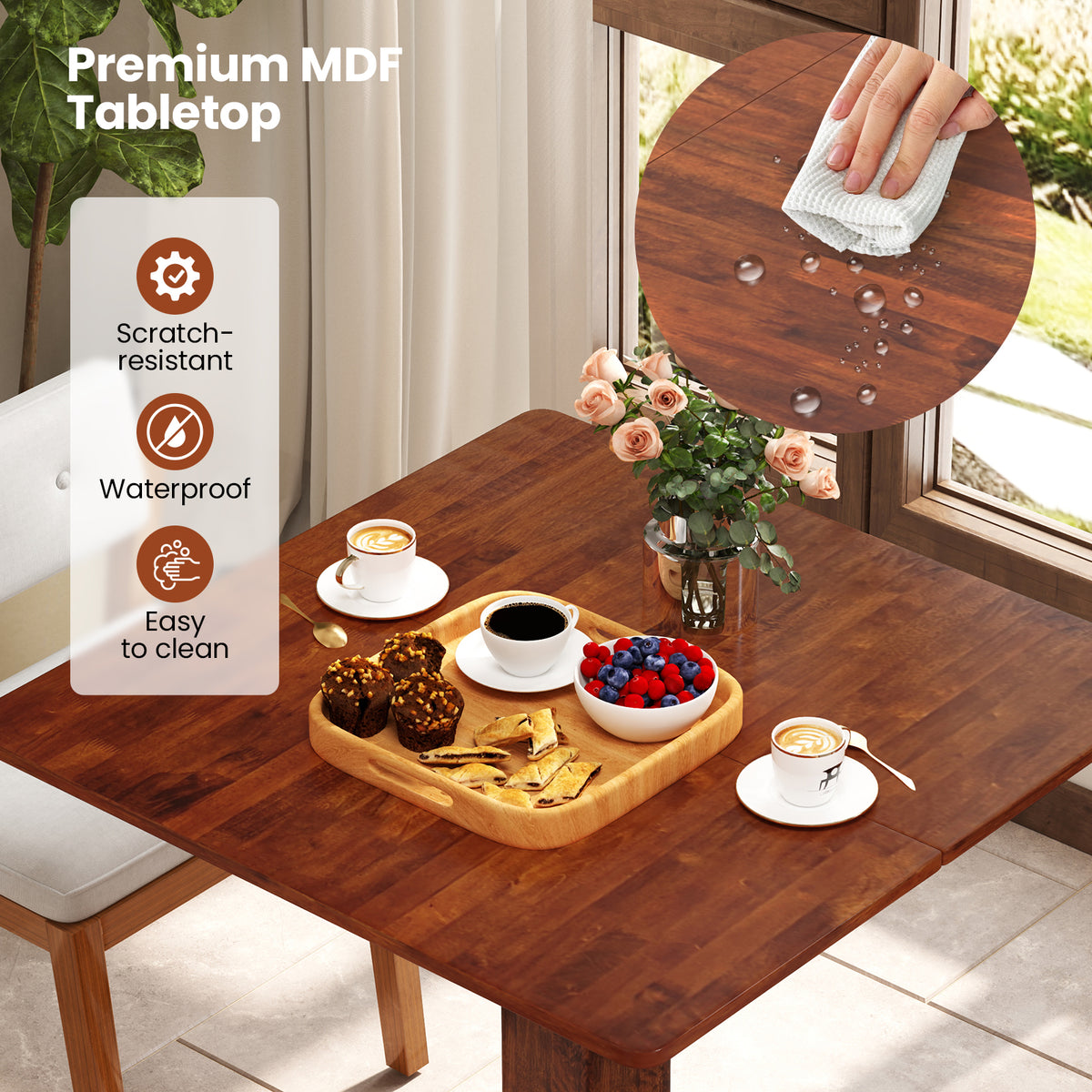 Square Dining Table with Pedestal Base, Walnut