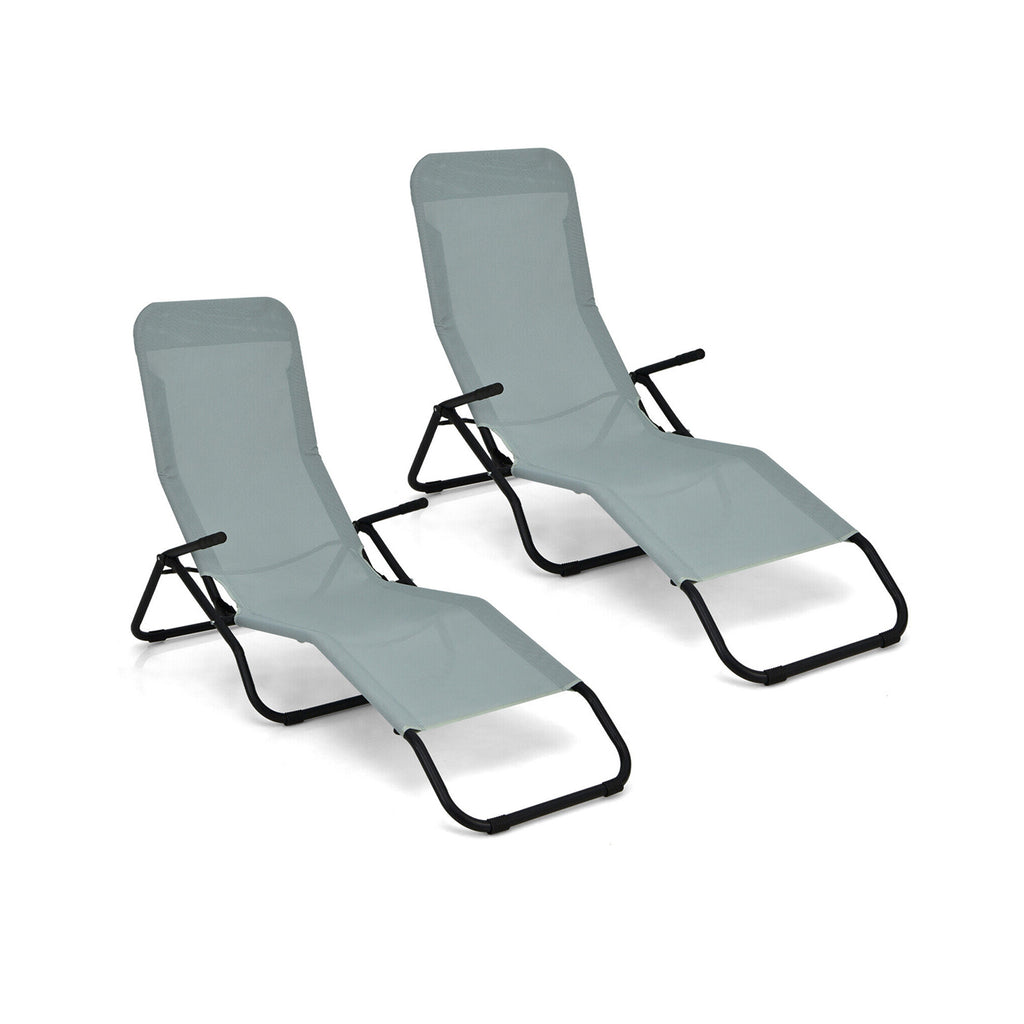 2-Piece Patio Chaise Lounger with Rocking Design - Light Green