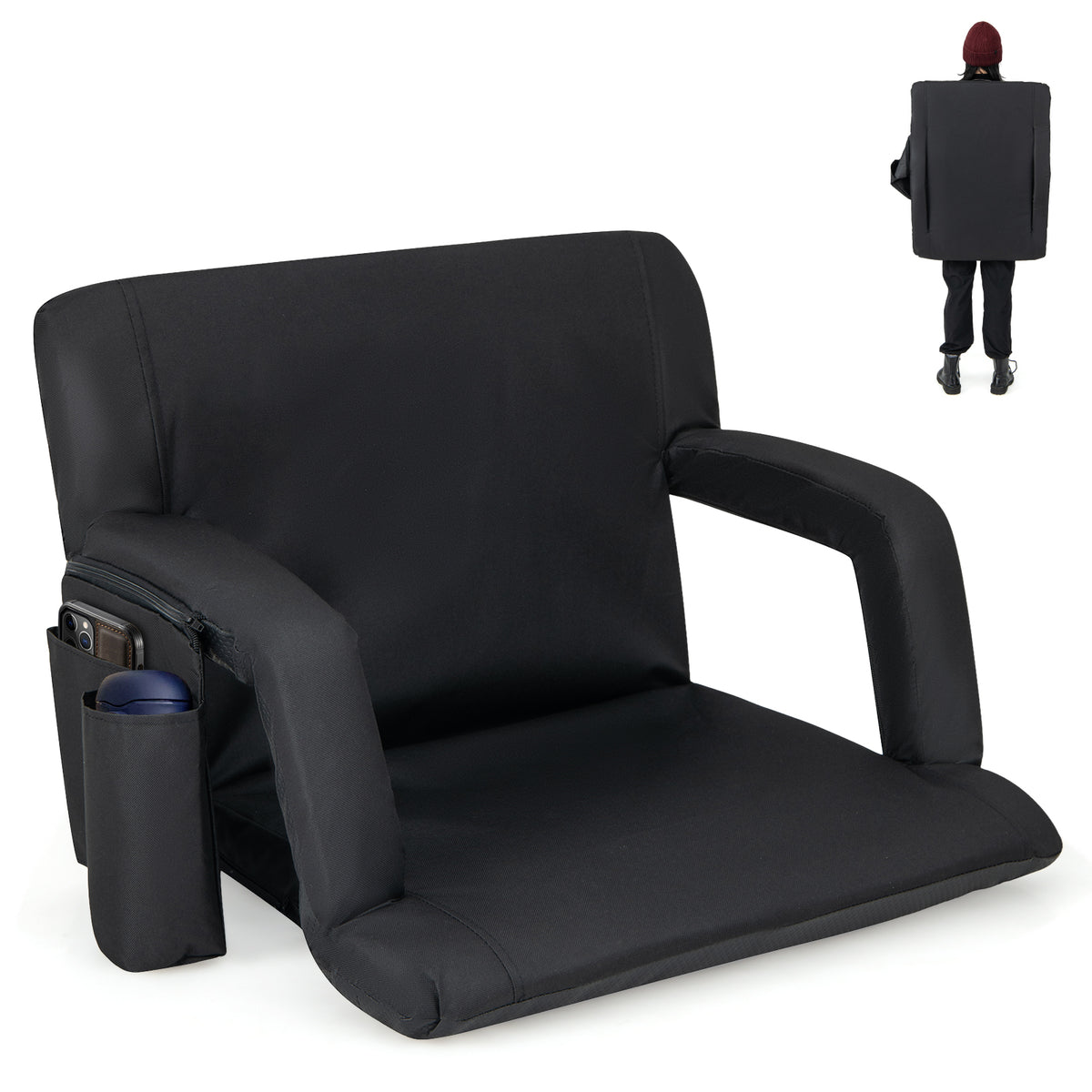 Stadium Seat for Bleachers with 6-Position Back Support, Black