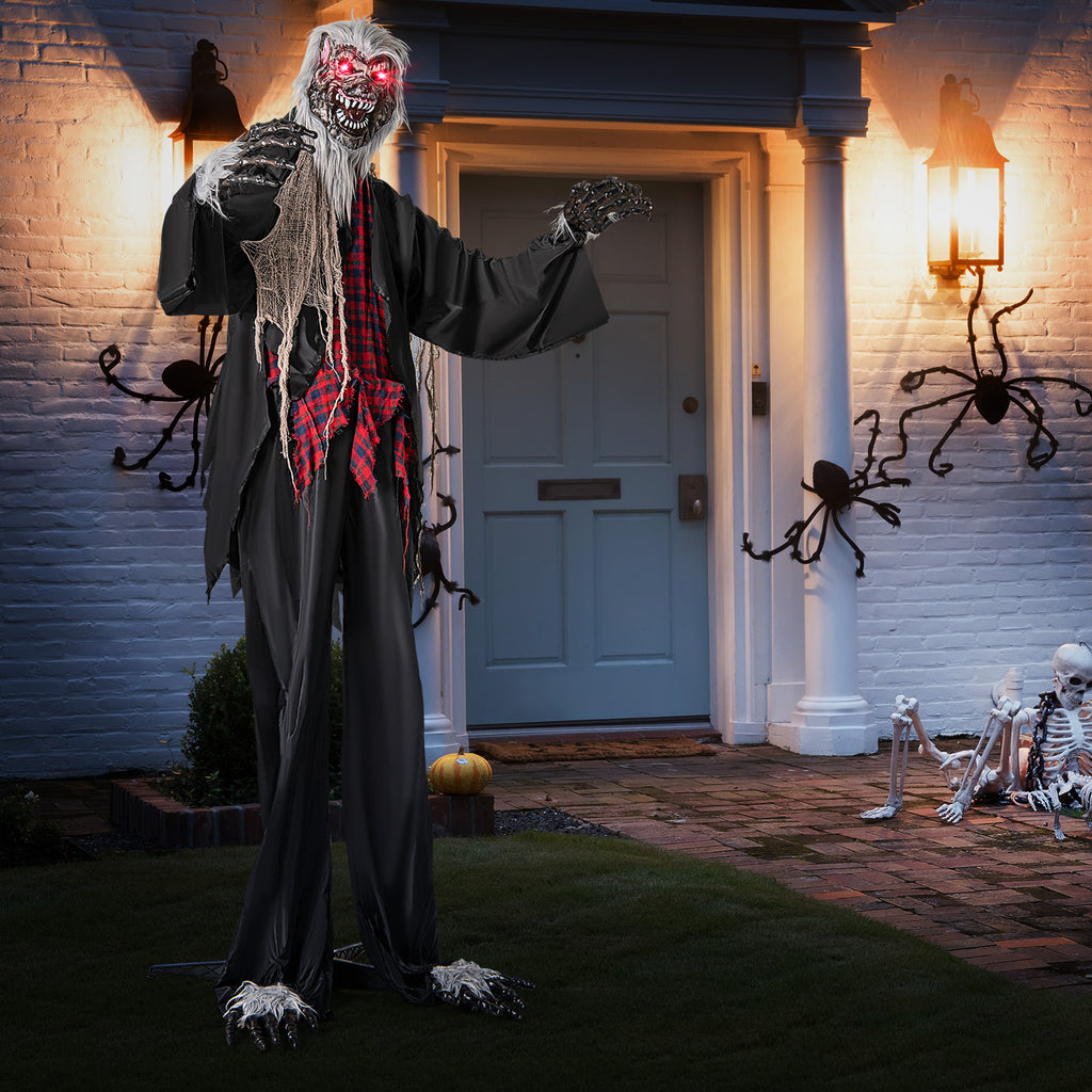 Halloween Animatronic Werewolf Standee with Howling Sounds, Red Eyes & Poseable Arms - Costway