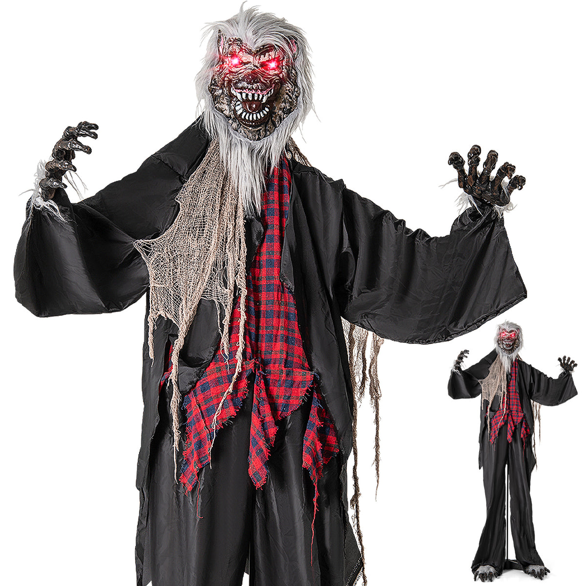 Halloween Animatronic Werewolf Standee with Howling Sounds, Red Eyes & Poseable Arms - Costway