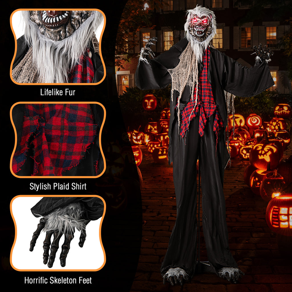 Halloween Animatronic Werewolf Standee with Howling Sounds, Red Eyes & Poseable Arms - Costway