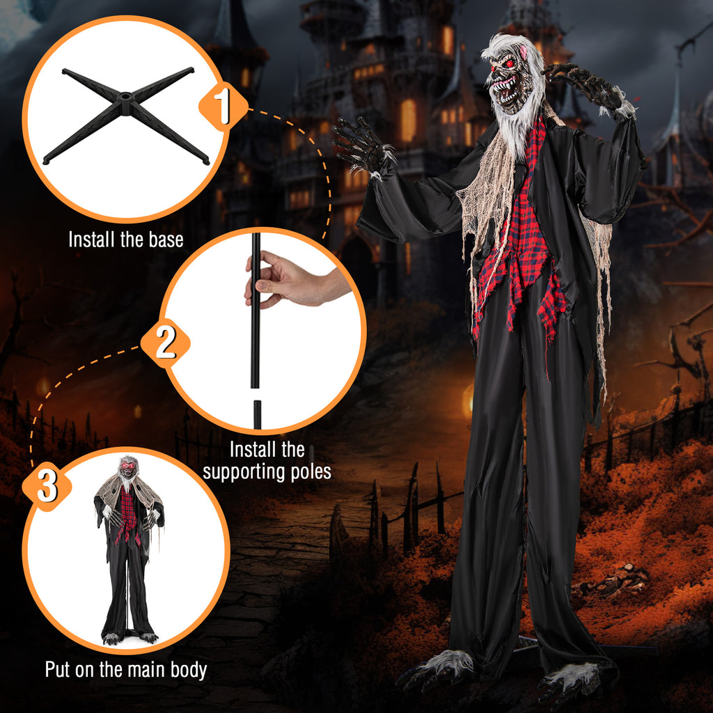 Halloween Animatronic Werewolf Standee with Howling Sounds, Red Eyes & Poseable Arms - Costway