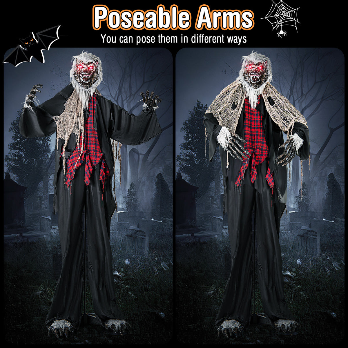 Halloween Animatronic Werewolf Standee with Howling Sounds, Red Eyes & Poseable Arms - Costway