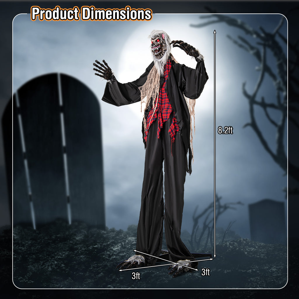 Halloween Animatronic Werewolf Standee with Howling Sounds, Red Eyes & Poseable Arms - Costway