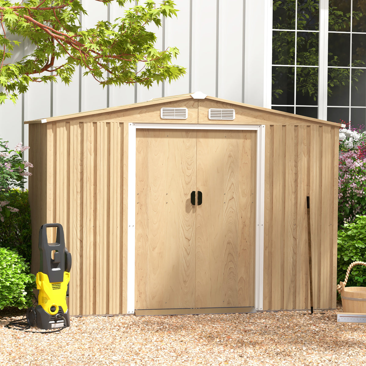 Weather Resistant Galvanized Steel Shed with Tilted Roof for Backyard