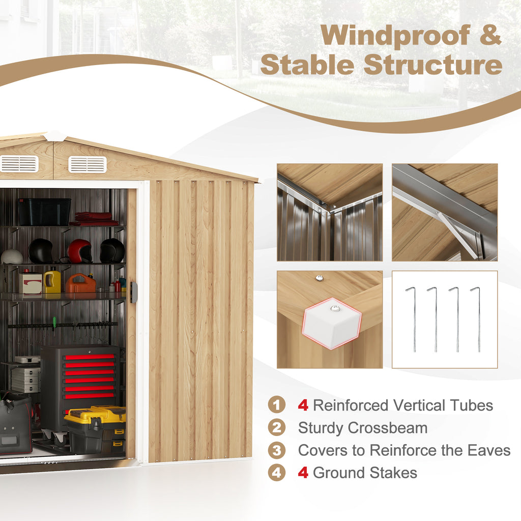 Weather Resistant Galvanized Steel Shed with Tilted Roof for Backyard