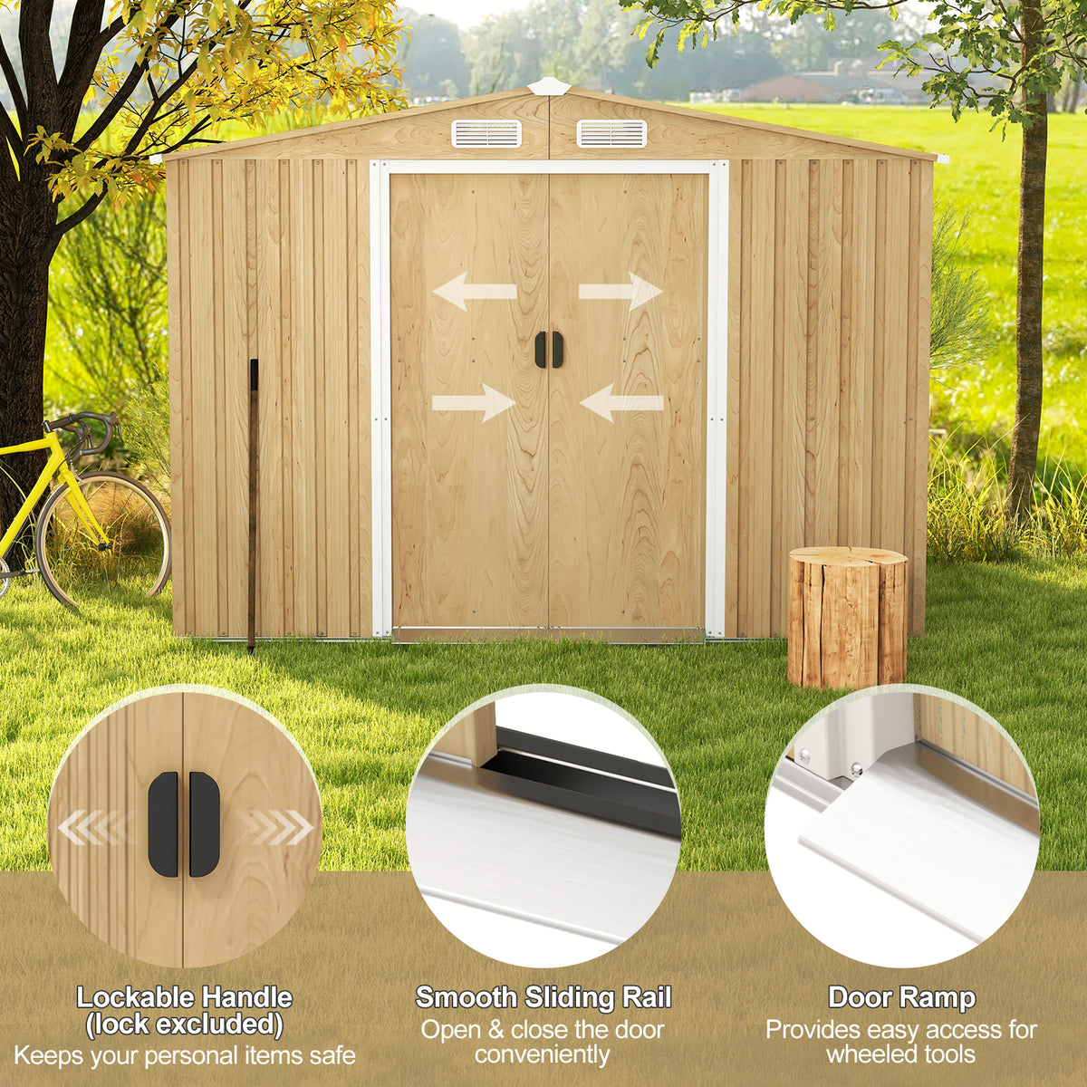 Weather Resistant Galvanized Steel Shed with Tilted Roof for Backyard
