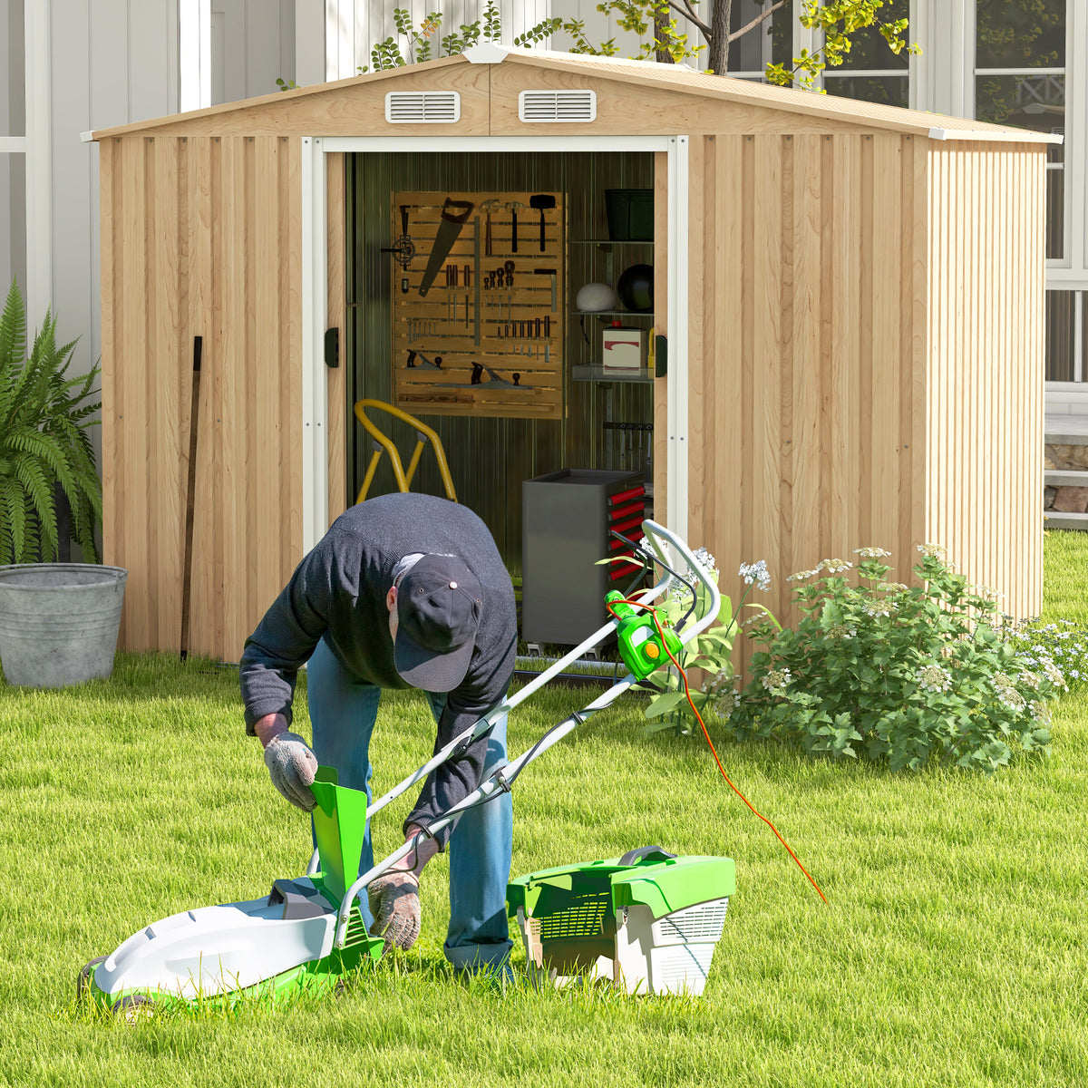 Weather Resistant Galvanized Steel Shed with Tilted Roof for Backyard