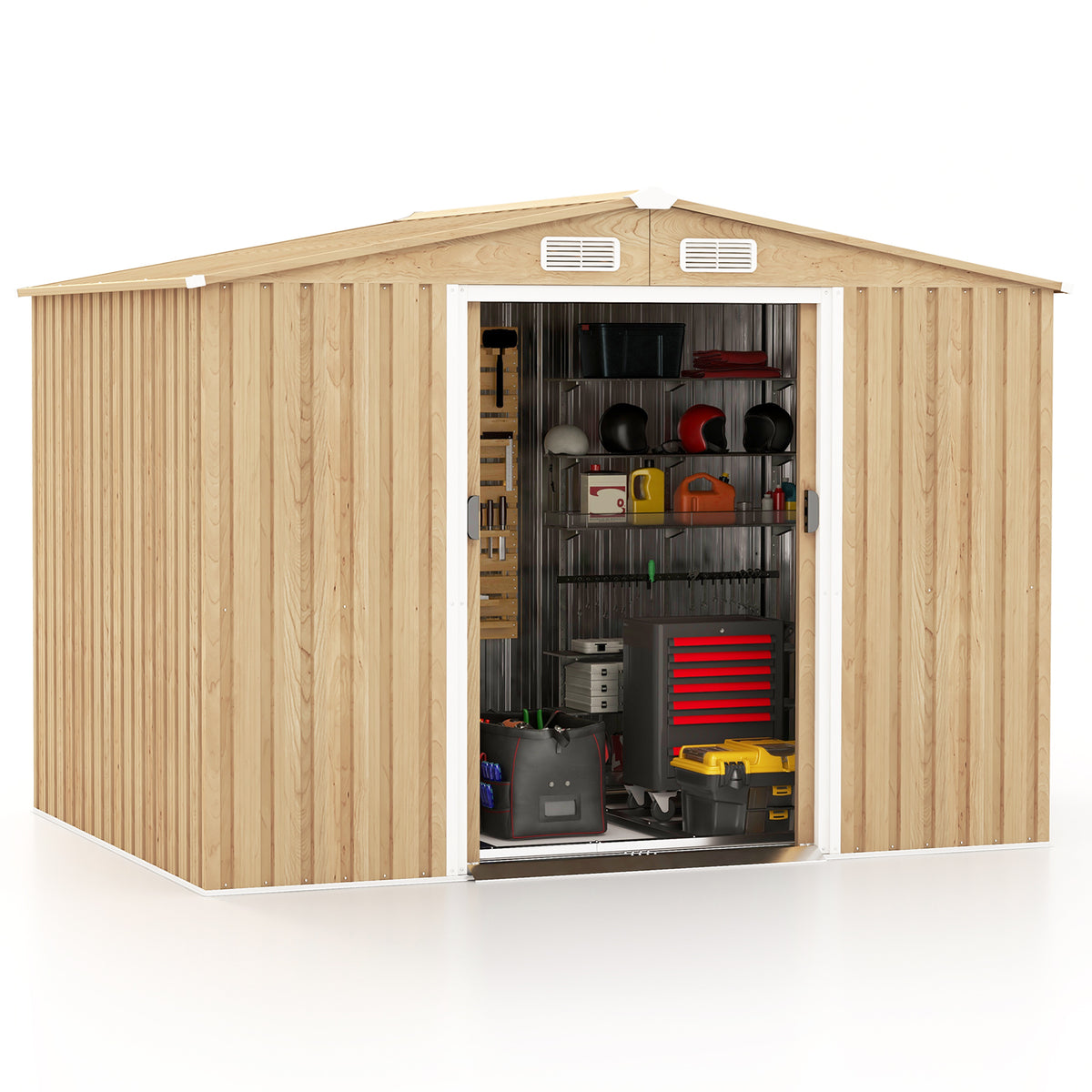Weather Resistant Galvanized Steel Shed with Tilted Roof for Backyard