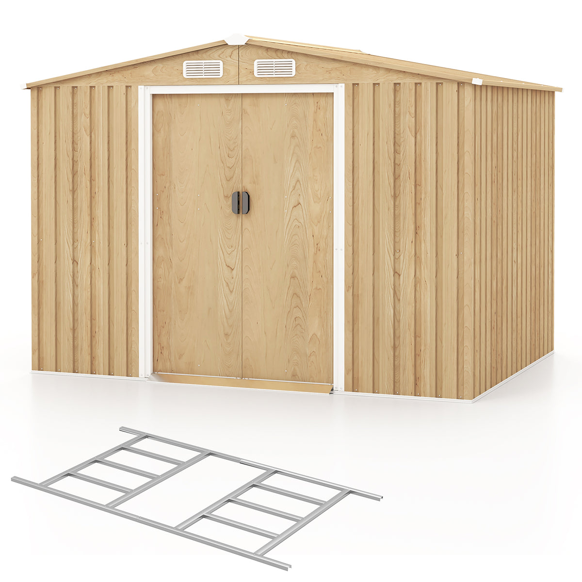 Weather Resistant Galvanized Steel Shed with Tilted Roof for Backyard
