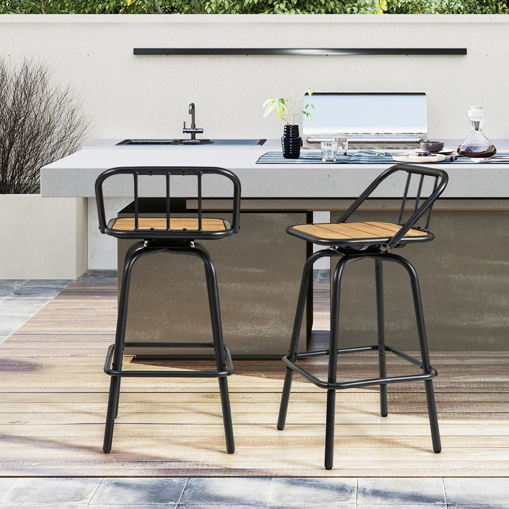 360° Swivel Bar Stools Set of 2 with Backrest - Natural & Black