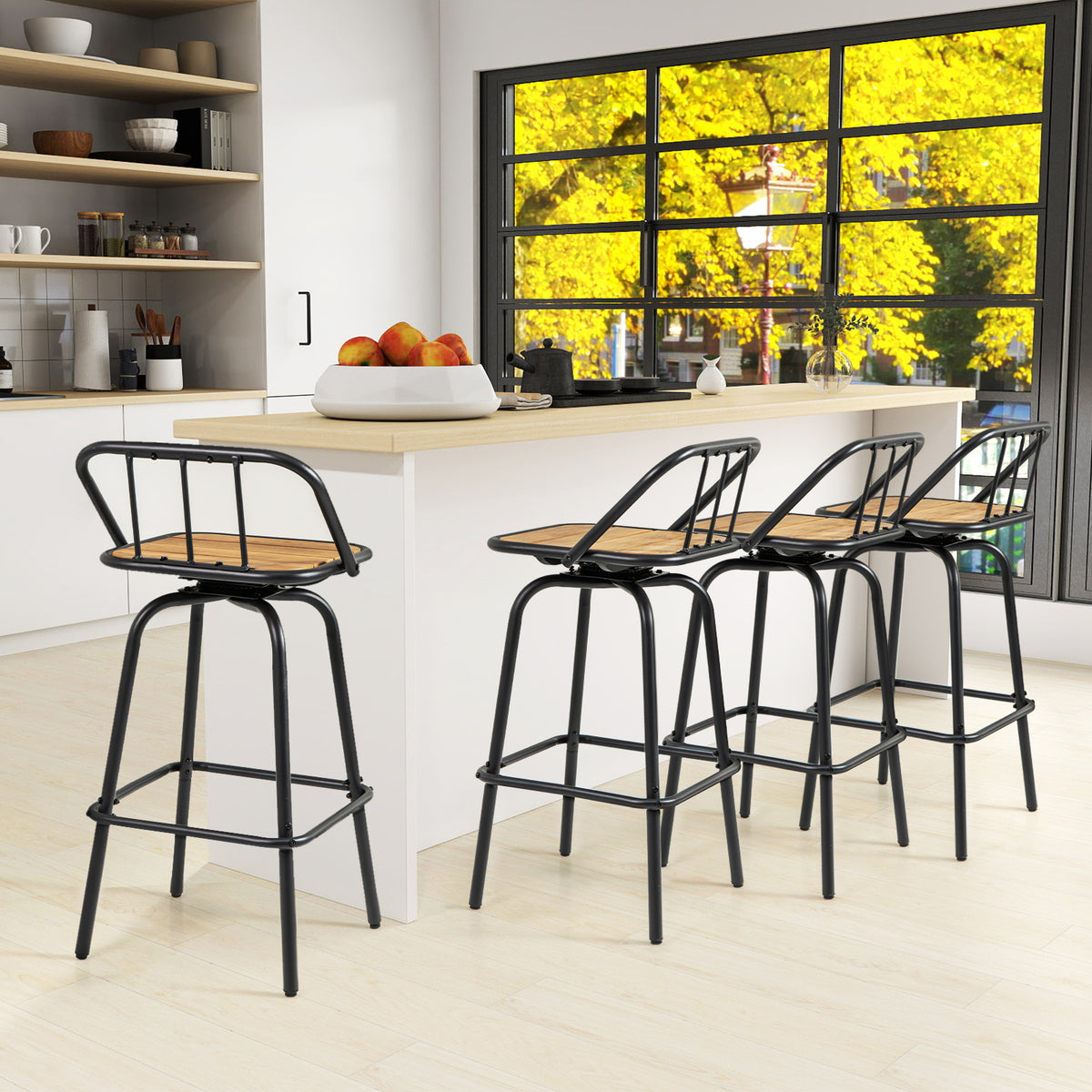 360° Swivel Bar Stools Set of 2 with Backrest - Natural & Black