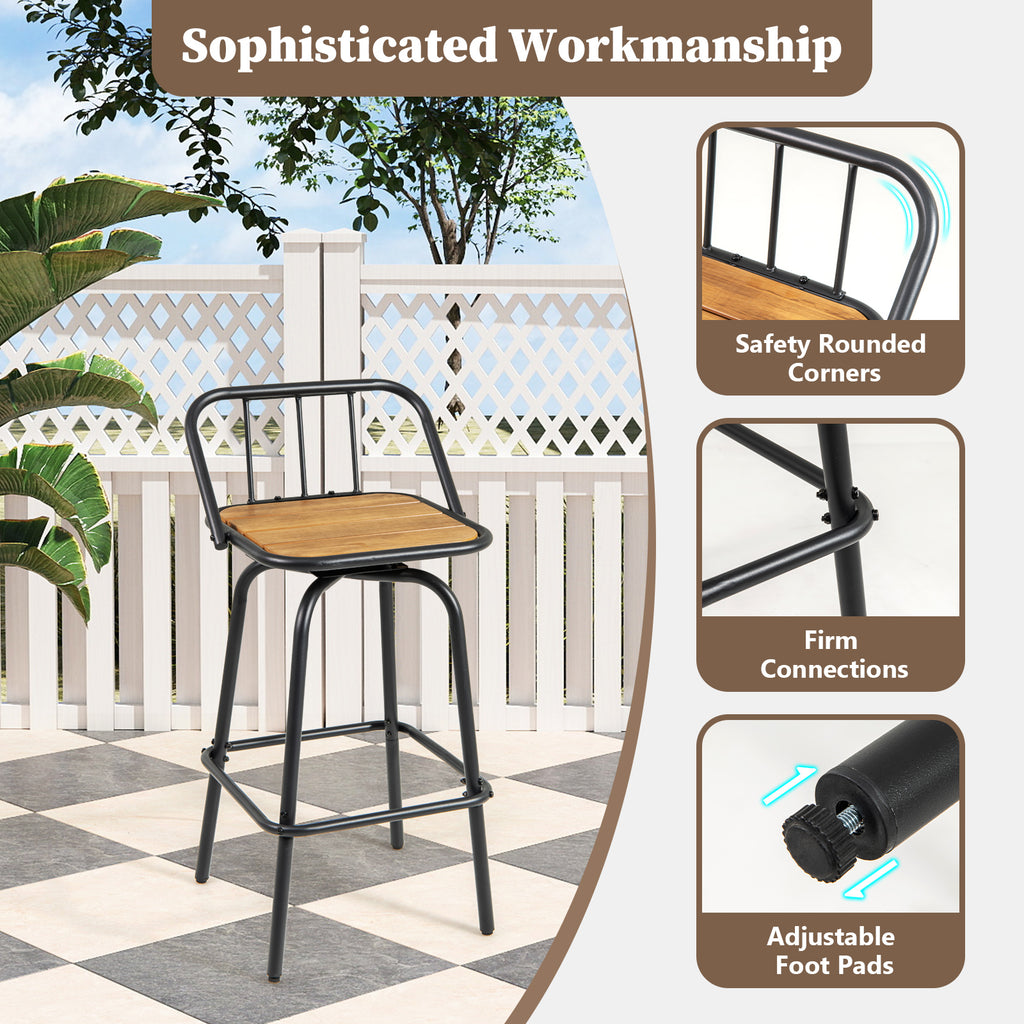 360° Swivel Bar Stools Set of 2 with Backrest - Natural & Black