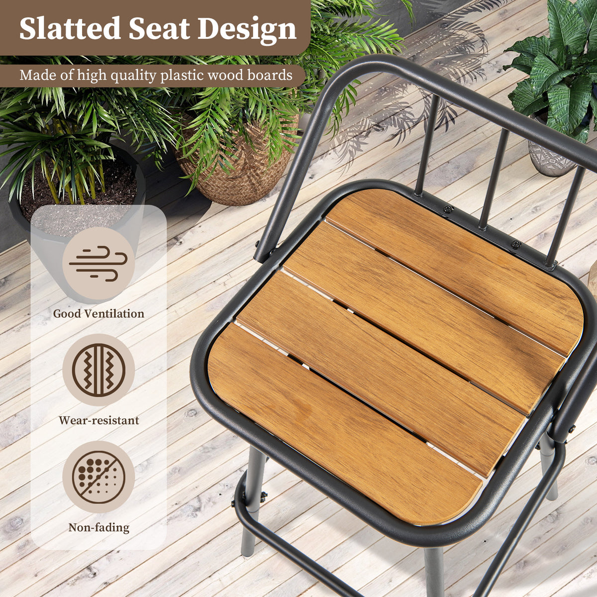 360° Swivel Bar Stools Set of 2 with Backrest - Natural & Black
