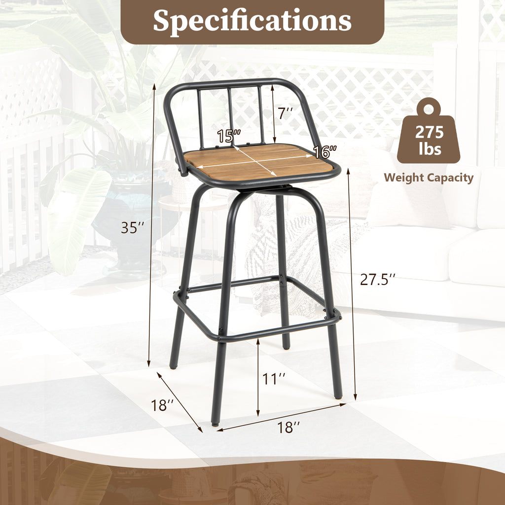 360° Swivel Bar Stools Set of 2 with Backrest - Natural & Black