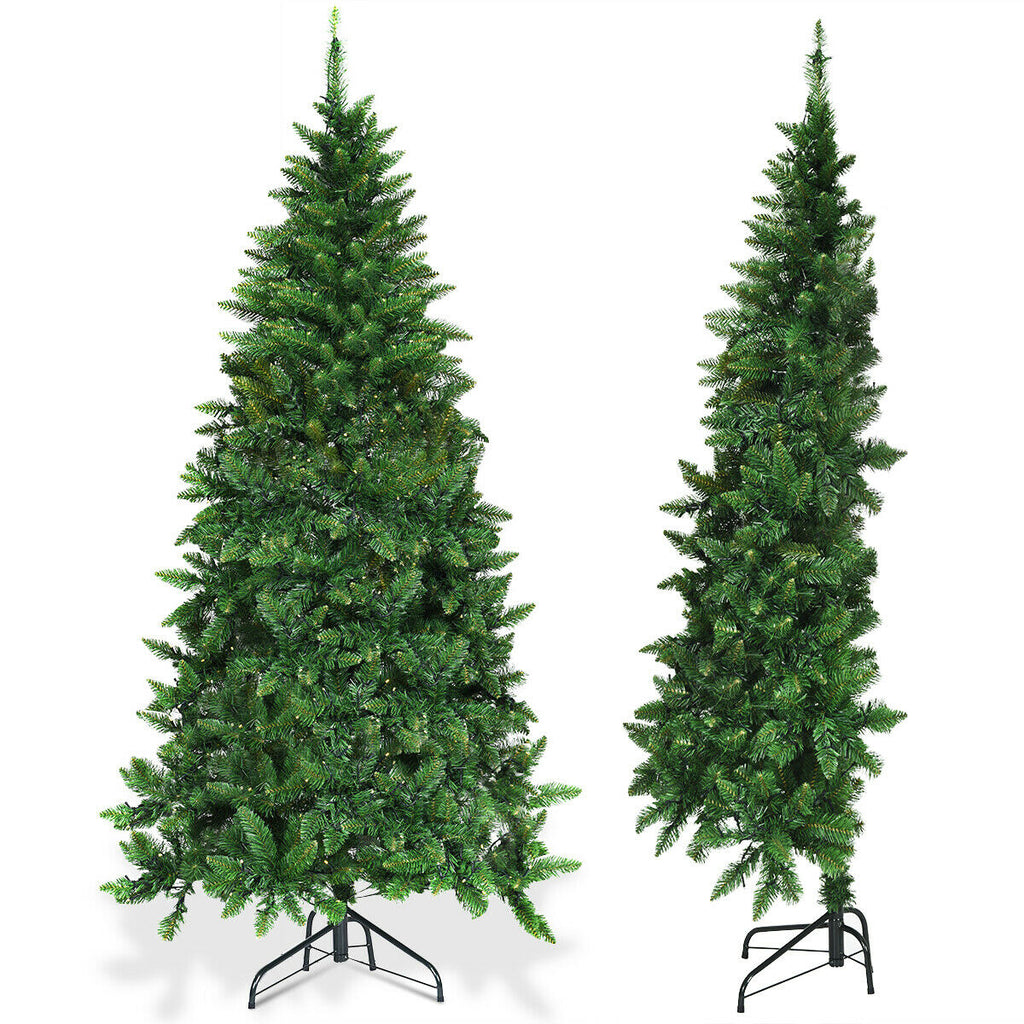 6 Ft Pre-Lit Artificial Half Christmas Tree with 8 Flash Modes - Indoor Outdoor