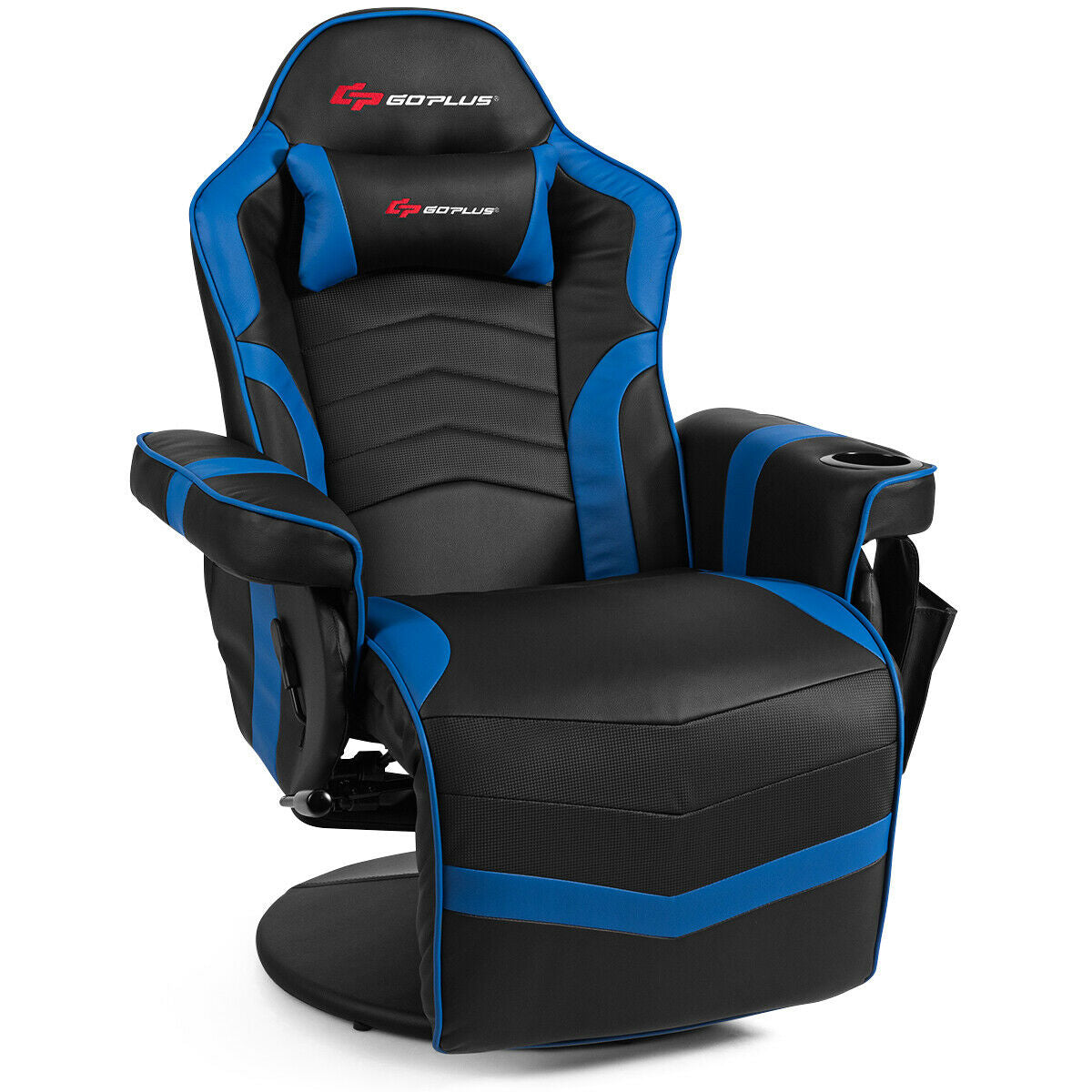 Ergonomic Gaming Chair with Massage & Footrest - Blue
