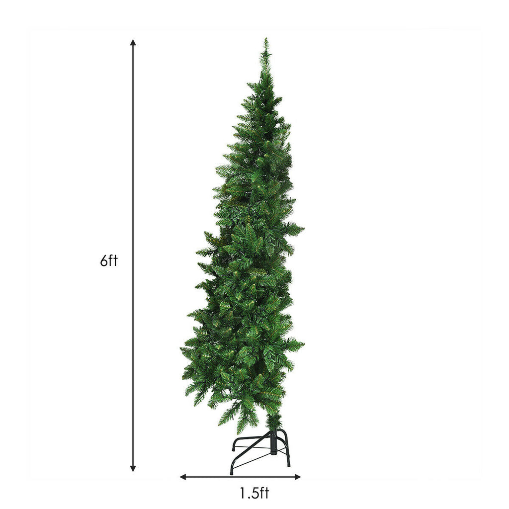 6 Ft Pre-Lit Artificial Half Christmas Tree with 8 Flash Modes - Indoor Outdoor
