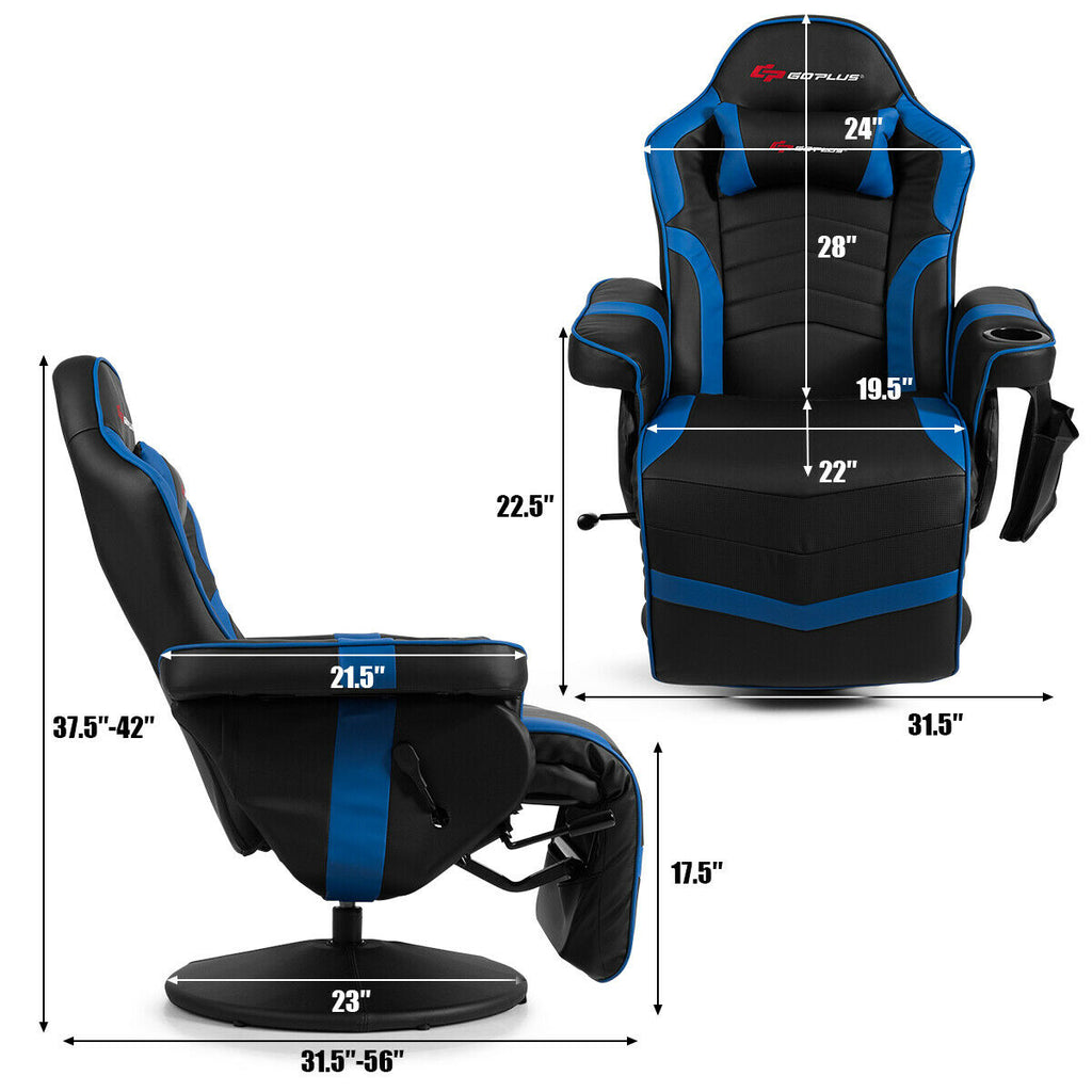 Ergonomic Gaming Chair with Massage & Footrest - Blue