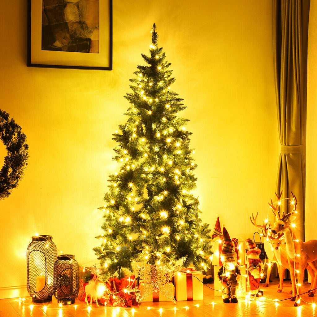 6 Ft Pre-Lit Artificial Half Christmas Tree with 8 Flash Modes - Indoor Outdoor