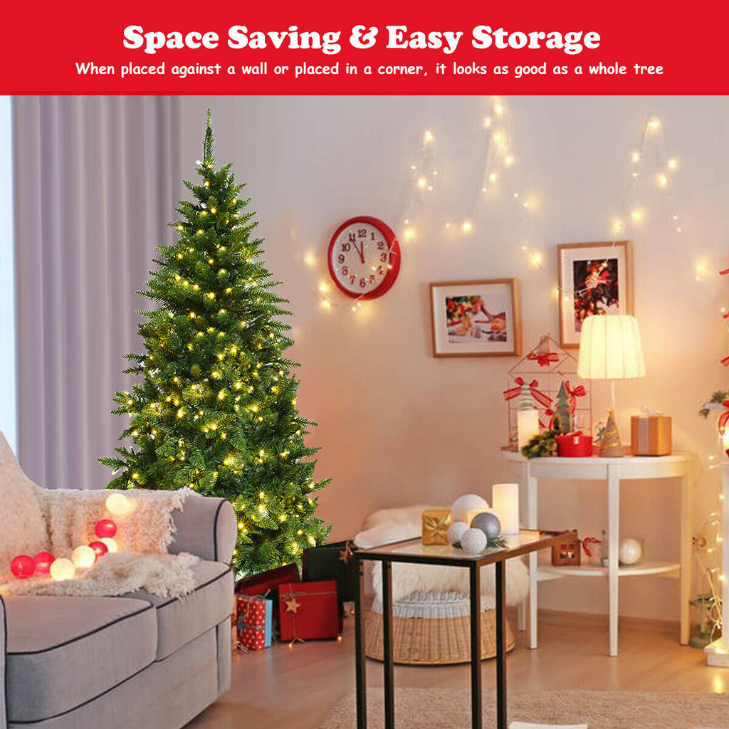 6 Ft Pre-Lit Artificial Half Christmas Tree with 8 Flash Modes - Indoor Outdoor