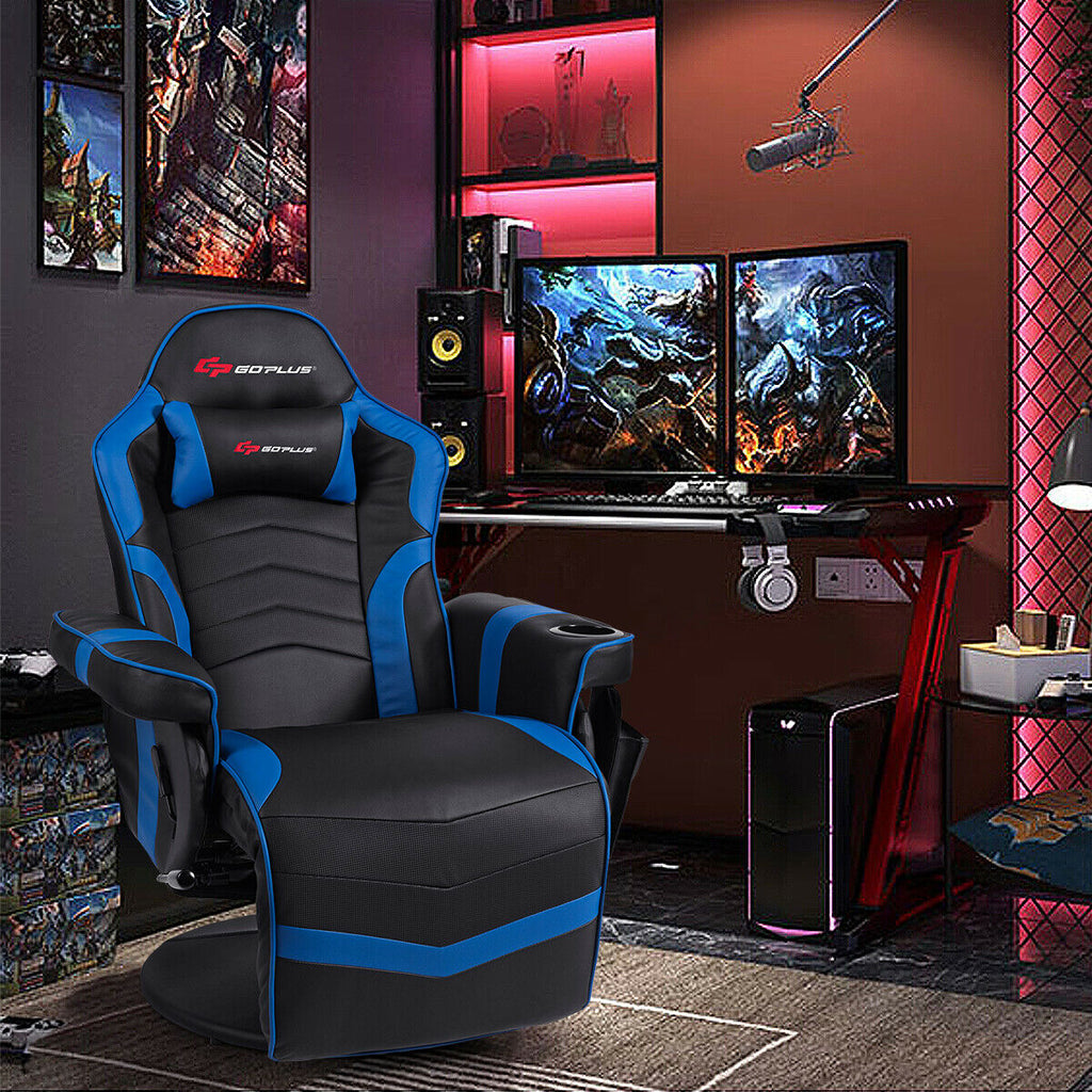 Ergonomic Gaming Chair with Massage & Footrest - Blue