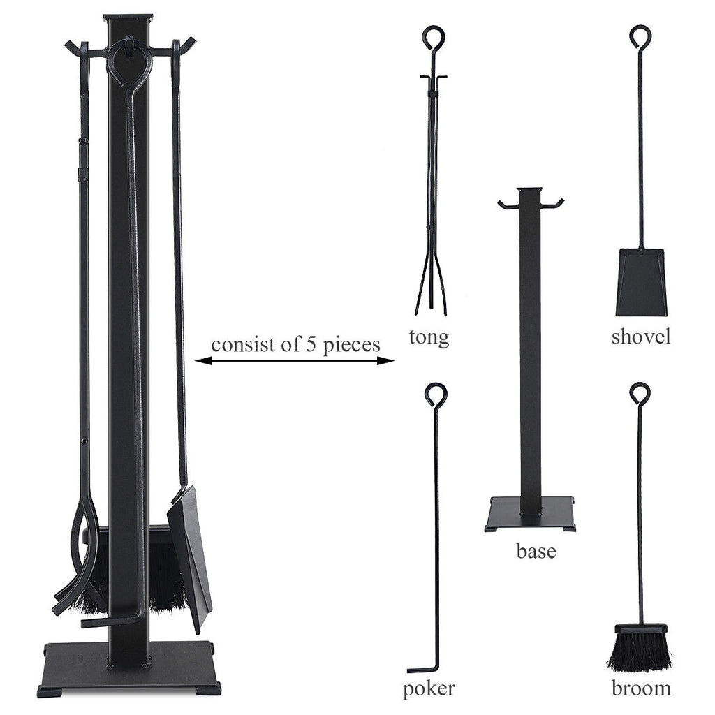 5-Piece Fireplace Tool Set with Rustic Handles – Steel