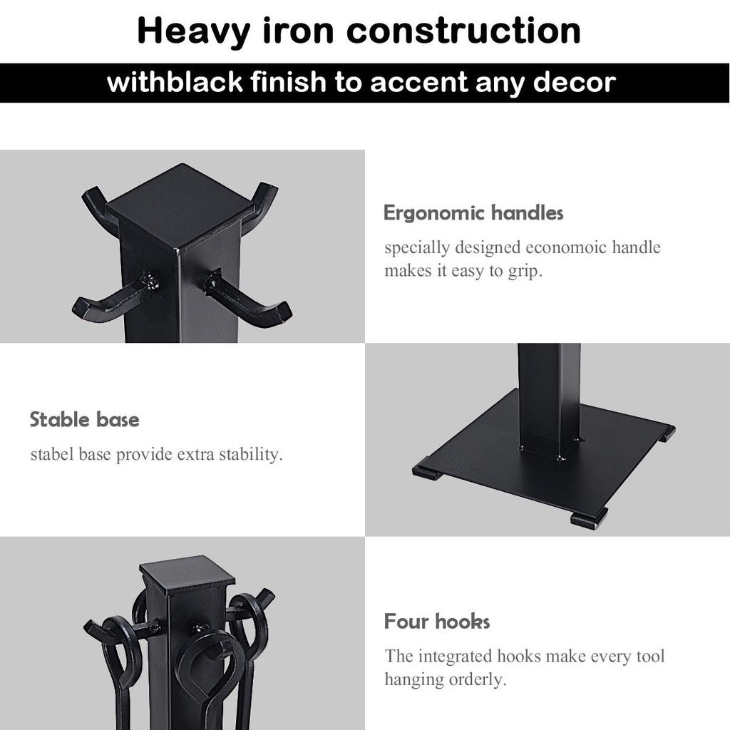 5-Piece Fireplace Tool Set with Rustic Handles – Steel