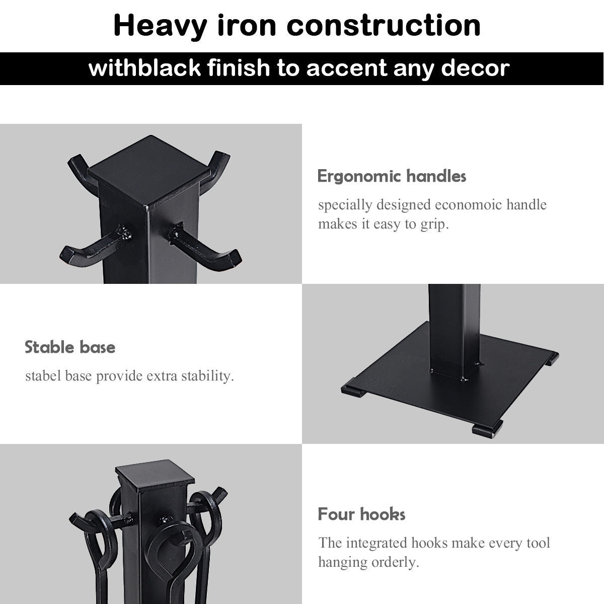 5-Piece Fireplace Tool Set with Rustic Handles – Steel