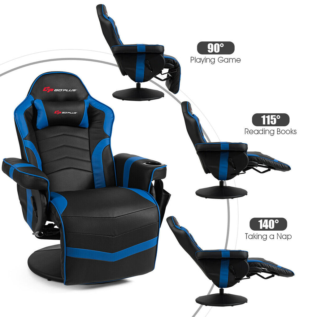 Ergonomic Gaming Chair with Massage & Footrest - Blue