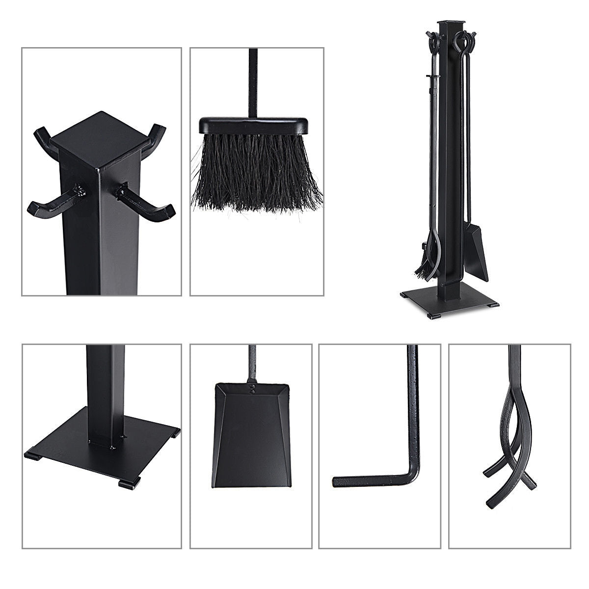 5-Piece Fireplace Tool Set with Rustic Handles – Steel