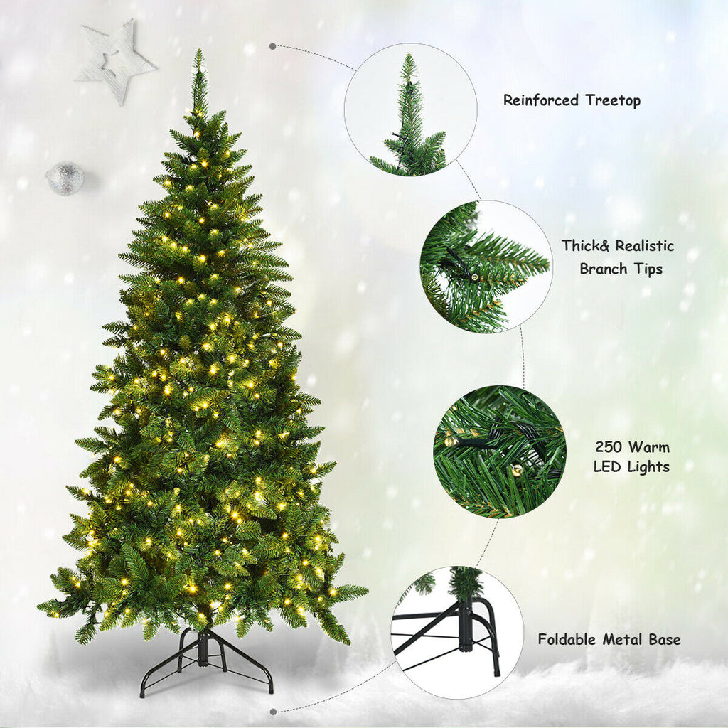 6 Ft Pre-Lit Artificial Half Christmas Tree with 8 Flash Modes - Indoor Outdoor
