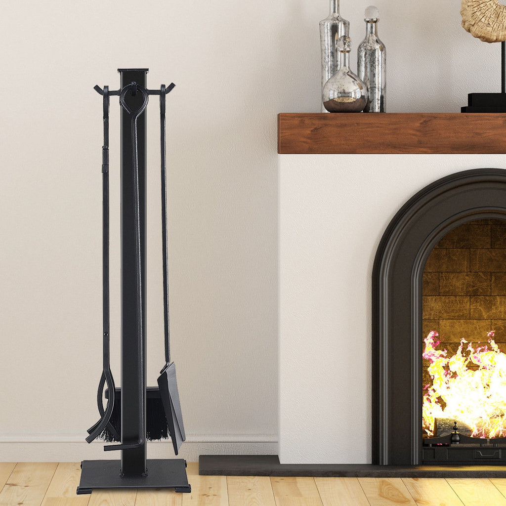 5-Piece Fireplace Tool Set with Rustic Handles – Steel