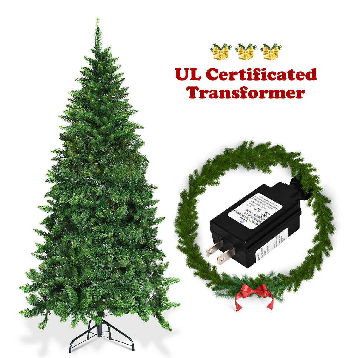6 Ft Pre-Lit Artificial Half Christmas Tree with 8 Flash Modes - Indoor Outdoor