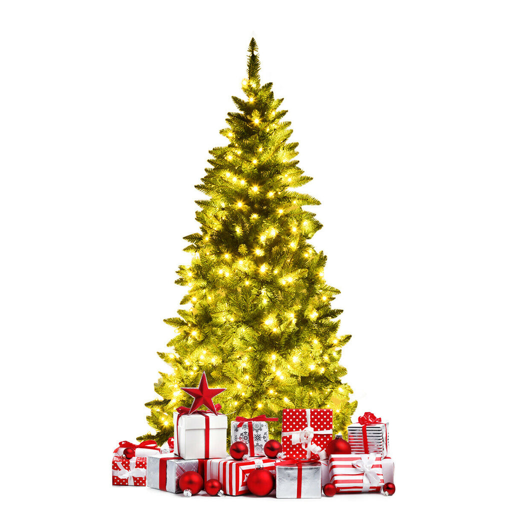 6 Ft Pre-Lit Artificial Half Christmas Tree with 8 Flash Modes - Indoor Outdoor